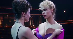 Gina Gershon slowly caressing Elizabeth Berkley's hard nipples in Showgirls