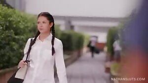 Schoolgirl ass hard fuck with BBC