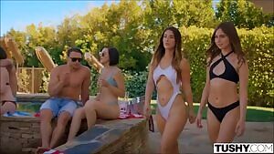 Eva Lovia & Riley Reid in an anal threesome