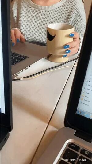 She has been using me as a footrest under the table the entire work day... She got mad at me when I eventually came and got cum on her socks