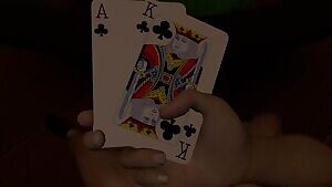 Lara Croft sucking at a poker table,