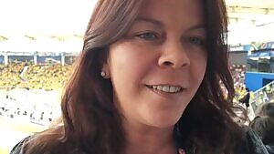 Incredibly beautiful elegant mature sports-journalist & reporter Jennifer Wegerup catches guy inappropriately filming her erotic cleavage & gigantic tits. Being what she’s celebrated & known for, instead for her work.