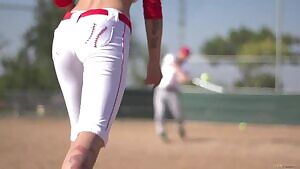 Two balls and a strike for this hot blonde