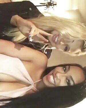 Cum between her big tits during a party night