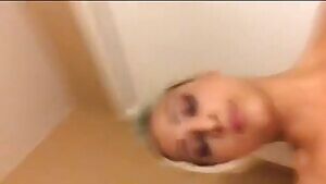 Tugging her sweet girl cock