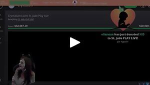 Twitch streamer with pie on her face gets excited about large charity donation, gets another pie on her head