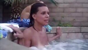 Woman uses hot tub jet in her backyard to get off