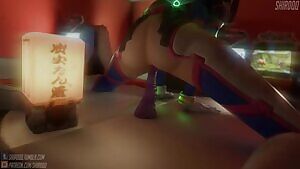 D.Va riding a tentacle dildo,