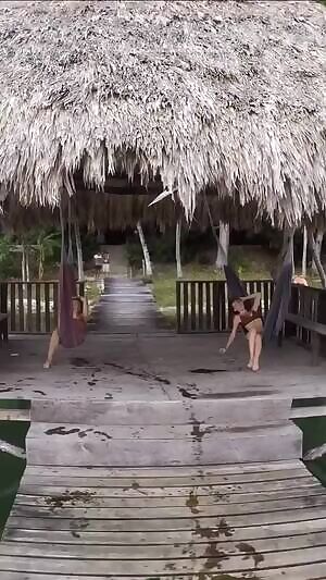 In a bikini with a friend