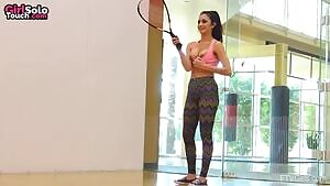 Playing tennis topless