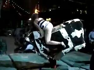 Drunk chick flashes her ass on a mechanical bull