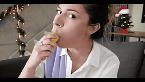 Ashley showing how to throat a banana for the PG crowd
