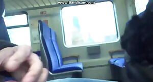 Cumwalk on the train in leather ass!