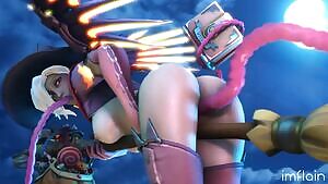 Witch Mercy and tentacles on her broom