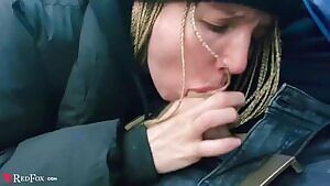 Blowjob in the bus then she lets the cum drip on the bus' floor
