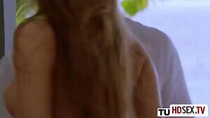 Young cute spread her legs for anal sex with a bald macho