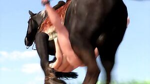 Tied to the belly of a horse while it is galloping through the fields