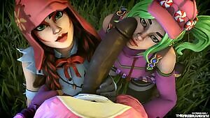 Zoey and Fable suck off Cuddle Leader