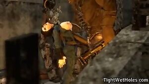 Vault girl Elizabeth gets her rib cage used as a cock sleeve by a super mutant