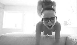 Cute girl with glasses and bouncing tits gets it from behind